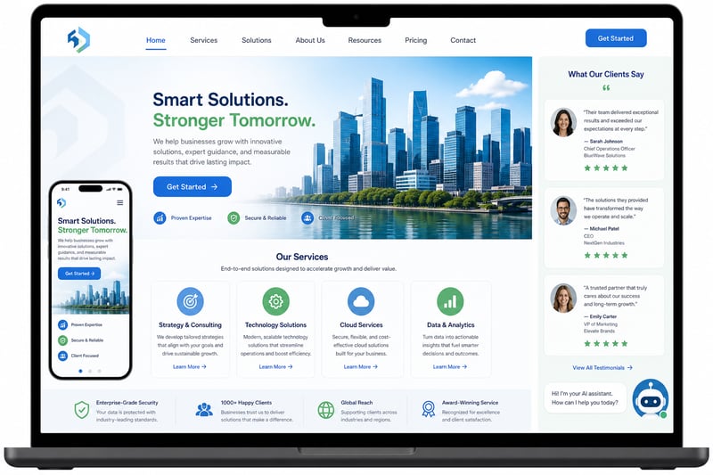 Modern Website Interface with City Skyline Hero Image